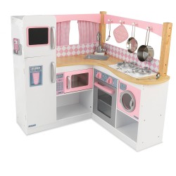 Bucatarie de joaca alb cu roz Grand Gourmet Corner Kitchen Kidkraft